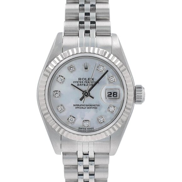 Rolex Ladies Datejust 26mm SS White MOP Diamond Dial Fluted Jubilee Watch 79174 main image 11